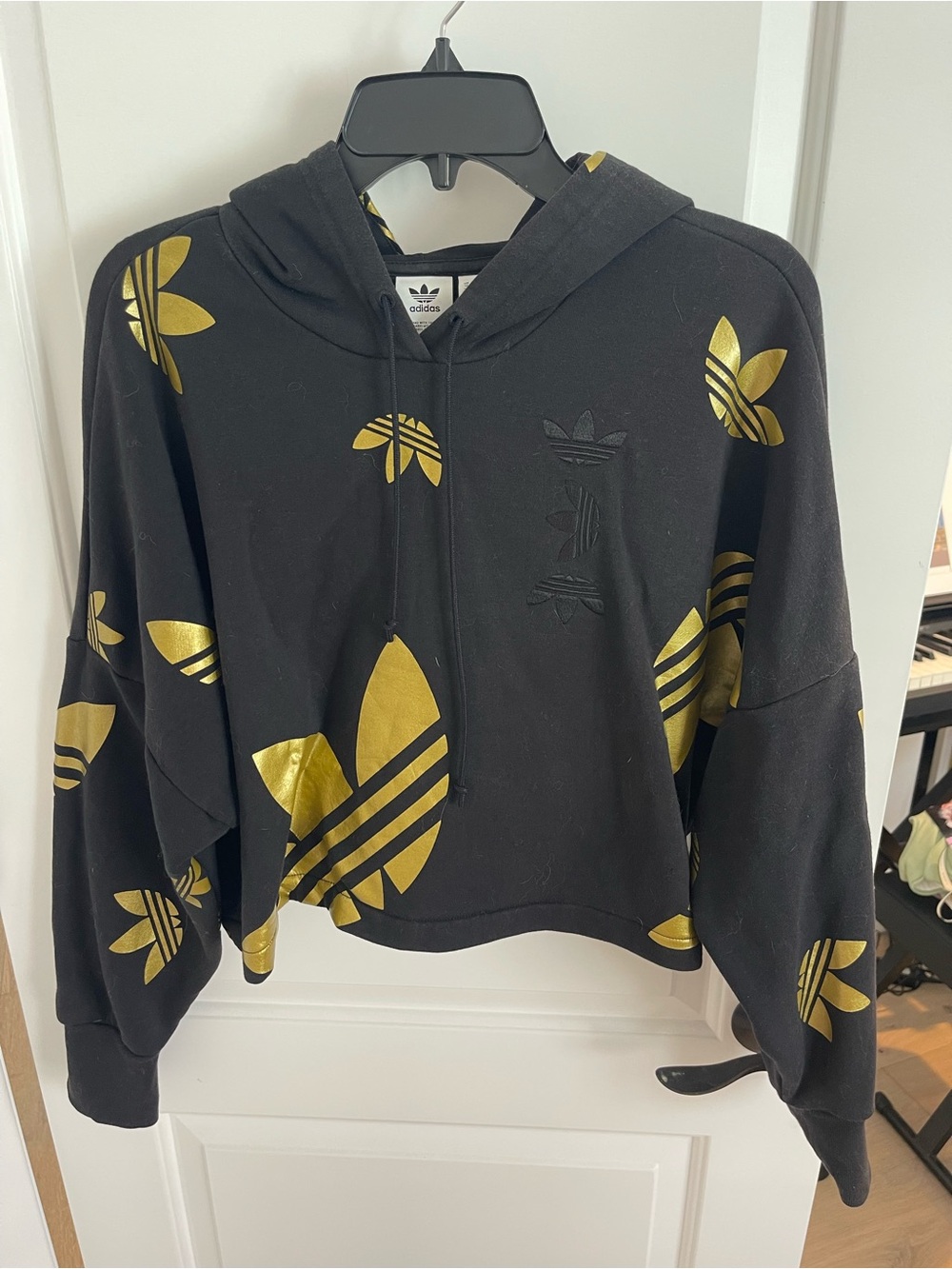 Adidas Black Hoodie with Gold Trefoil Logos